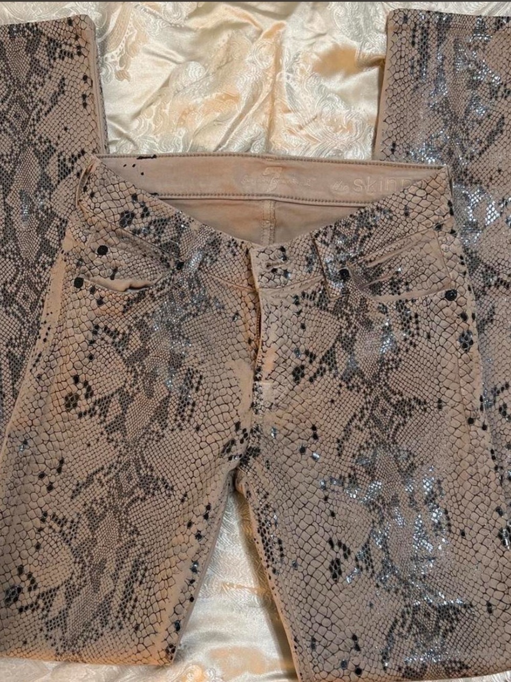 7 For All Mankind -Skinny Snake-Print Pants - Beige and black - size 24